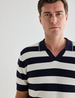 Gasoline Ripley Striped Knitted Polo Shirt, Black & White product photo View 04 S