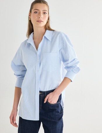 Mineral Fergus Oversized Oxford Shirt, Blue Stripe product photo