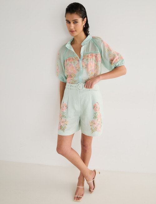 State of play Lily Floral Print Lace Trim Blouse, Ice Blue product photo View 03 L