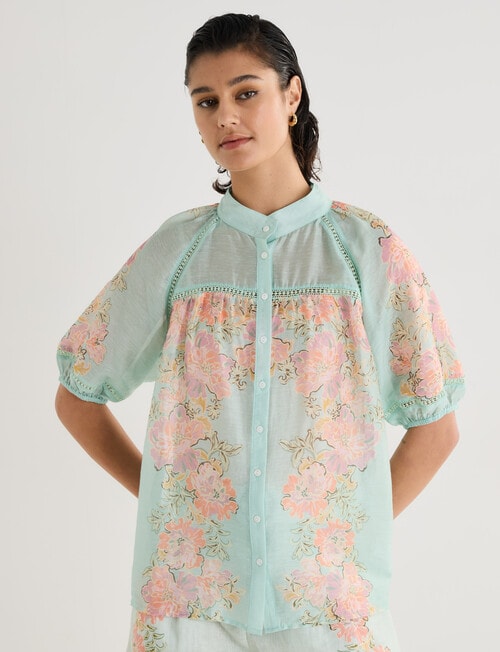 State of play Lily Floral Print Lace Trim Blouse, Ice Blue product photo View 04 L