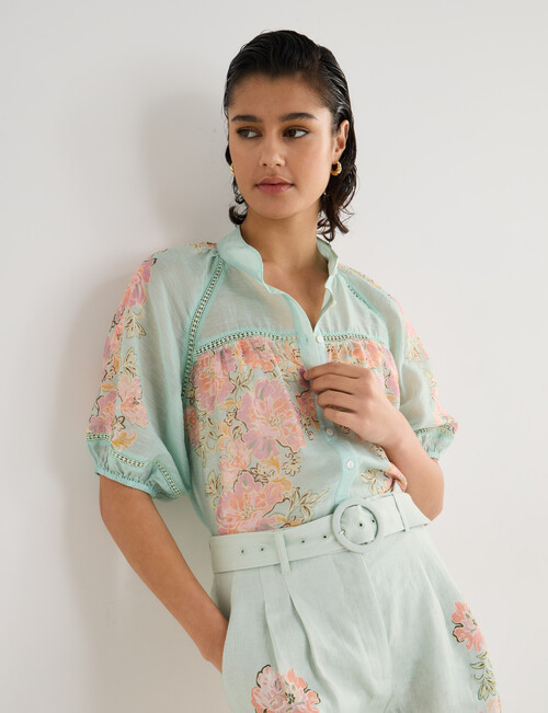 State of play Lily Floral Print Lace Trim Blouse, Ice Blue product photo View 06 L
