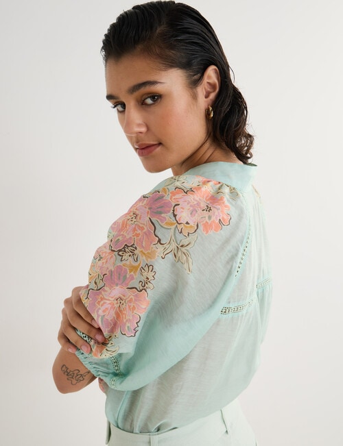 State of play Lily Floral Print Lace Trim Blouse, Ice Blue product photo View 07 L