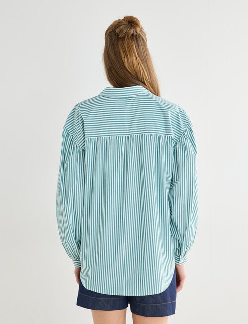Mineral Hedley Gathered Stripe Shirt, Green product photo View 02 L