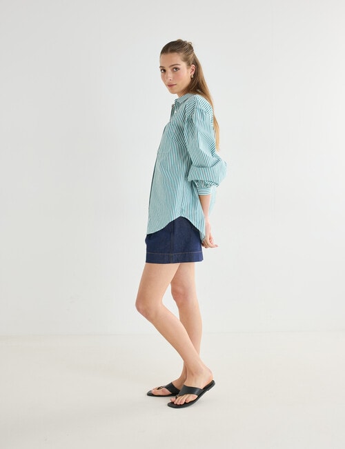 Mineral Hedley Gathered Stripe Shirt, Green product photo View 03 L