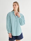 Mineral Hedley Gathered Stripe Shirt, Green product photo View 05 S