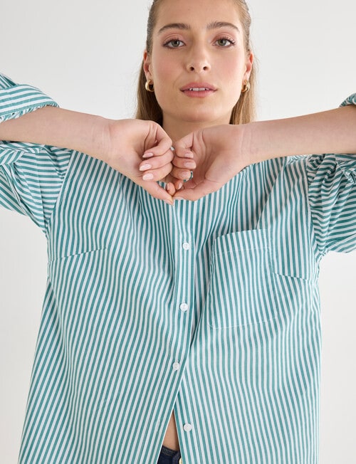 Mineral Hedley Gathered Stripe Shirt, Green product photo View 07 L