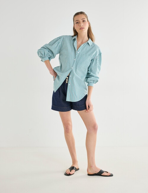 Mineral Hedley Gathered Stripe Shirt, Green product photo View 08 L