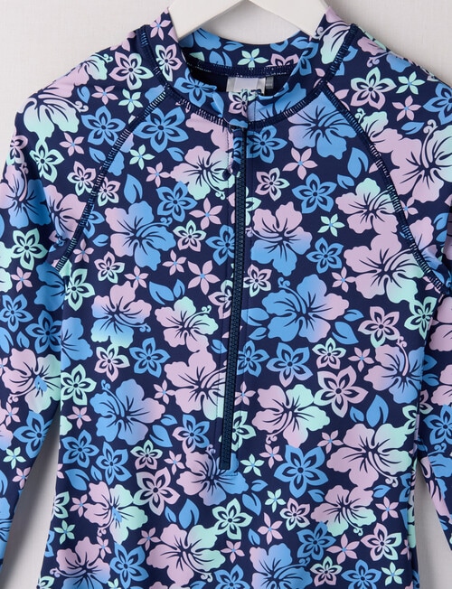 Wavetribe Ombre Hibiscus Long Sleeve Rashsuit, Navy product photo View 02 L