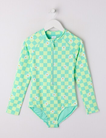 Wavetribe Daisy Checkers Long Sleeve Rashsuit, Lime product photo
