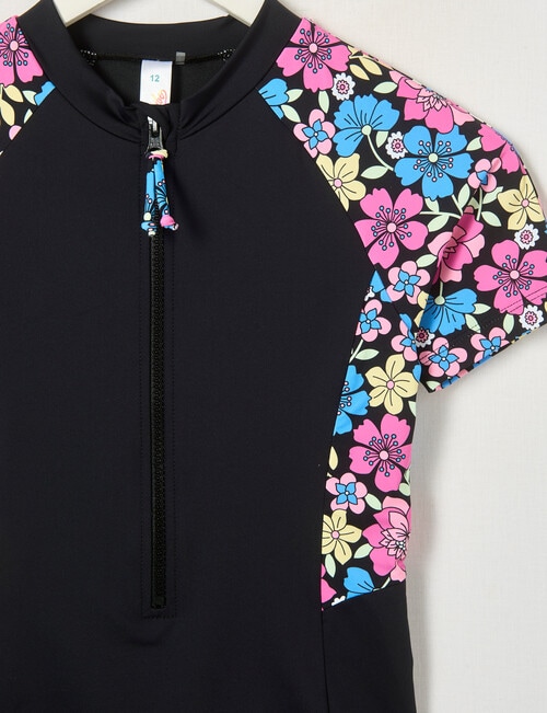 Wavetribe Retro Floral Short Sleeve Rashsuit, Black product photo View 02 L