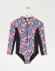 Wavetribe Retro Floral Long Sleeve Rashsuit, Black product photo