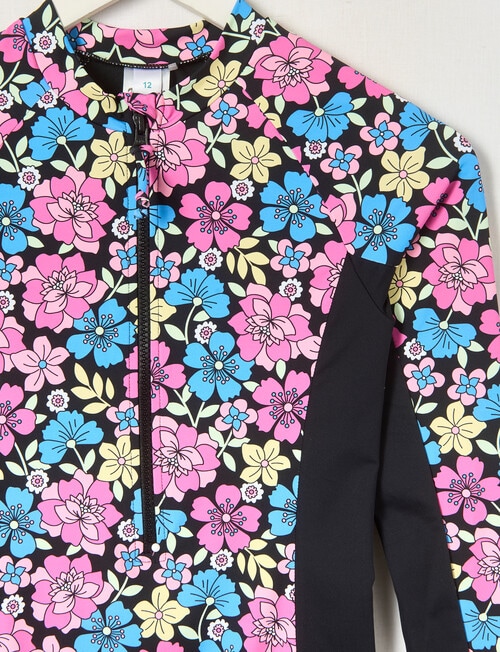 Wavetribe Retro Floral Long Sleeve Rashsuit, Black product photo View 02 L
