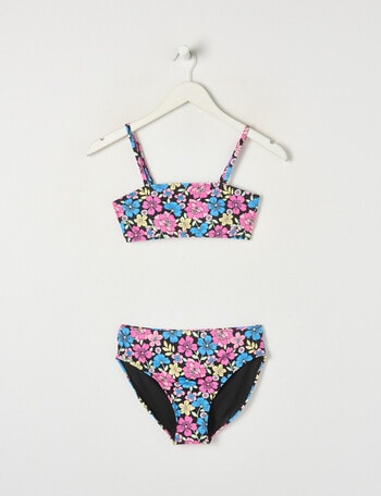 Wavetribe Retro Floral Bandeau Bikini Set, Black product photo