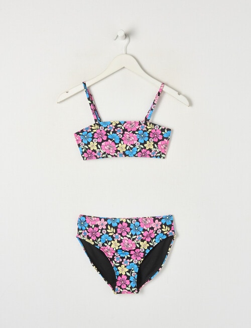 Wavetribe Retro Floral Bandeau Bikini Set, Black product photo