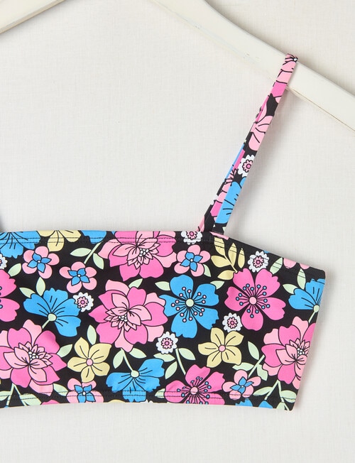 Wavetribe Retro Floral Bandeau Bikini Set, Black product photo View 02 L