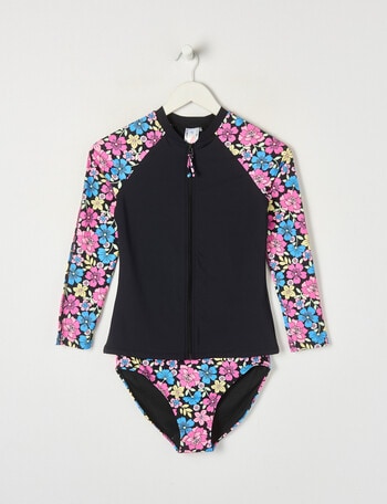 Wavetribe Large Floral Long Sleeve Rash Set, Black product photo
