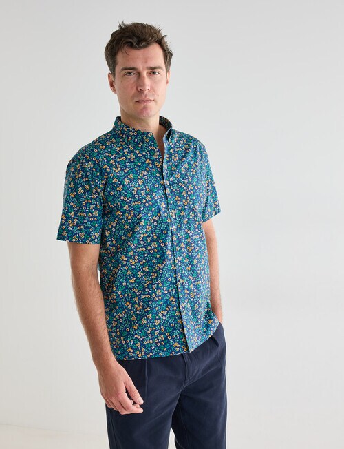 Gasoline Ditsy Poppy Shirt, Teal product photo