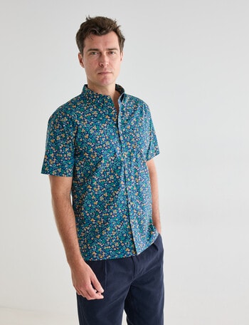 Gasoline Ditsy Poppy Shirt, Teal product photo