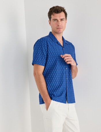 Gasoline Ditsy Slub Ikat Shirt, Navy product photo