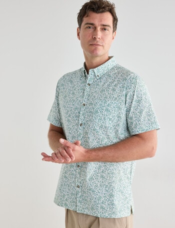 Gasoline Ditsy Floral Shirt, White & Green product photo