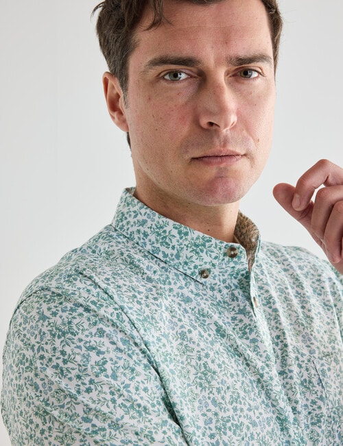 Gasoline Ditsy Floral Shirt, White & Green product photo View 04 L