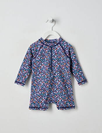 Teeny Weeny Flower Long-Sleeve Rashsuit, Navy product photo