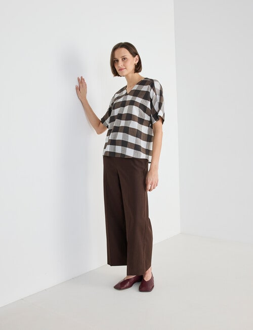 Jigsaw Lenore Check V-Neck Top, Chocolate product photo View 03 L