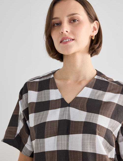 Jigsaw Lenore Check V-Neck Top, Chocolate product photo View 04 L