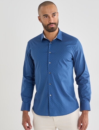 Laidlaw + Leeds Cubic Print Long Sleeve Shirt, Light Blue product photo