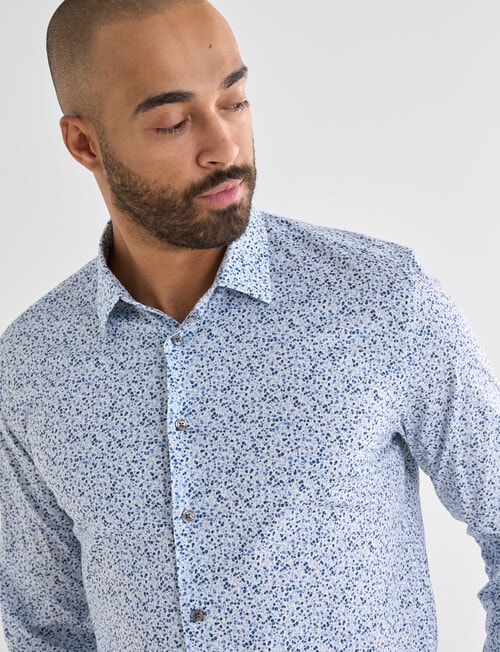 Laidlaw + Leeds Floral Ditsy Long Sleeve Shirt, White product photo