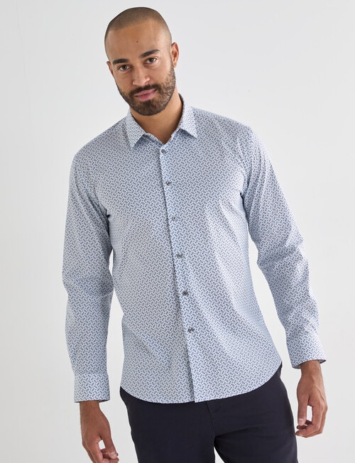 Laidlaw + Leeds Geo Ditsy Long Sleeve Shirt, White product photo
