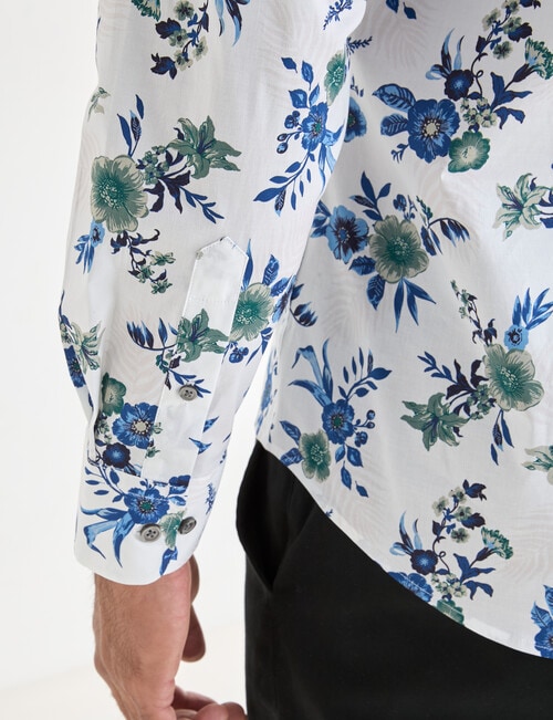Laidlaw + Leeds Floral All Over Print Long Sleeve Shirt, White product photo View 05 L