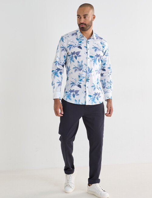 Laidlaw + Leeds Floral All Over Print Long Sleeve Shirt, White product photo View 03 L