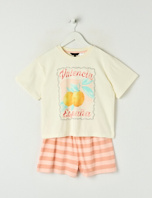 Sleep Squad Valencia Oranges Knit Short PJ Set, Vanilla, 8-16 product photo