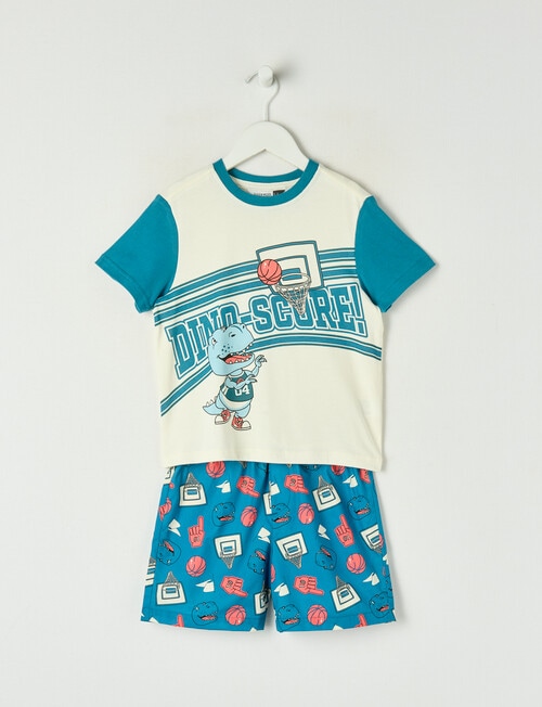 Sleep Mode Dino Score Knit & Woven PJ Set, Blue, 2-8 product photo