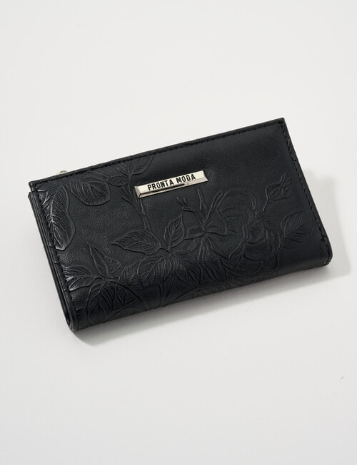 Pronta Moda Floral Emboss Wallet, Black product photo