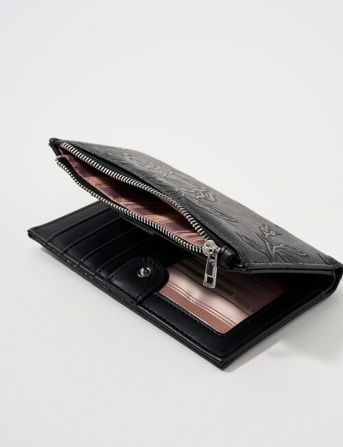 Pronta Moda Floral Emboss Wallet, Black product photo View 04 L