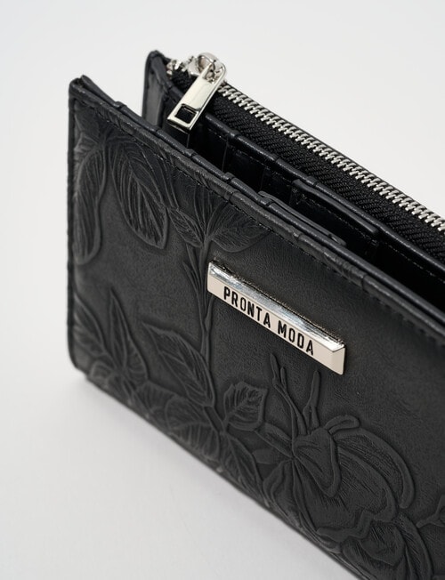 Pronta Moda Floral Emboss Wallet, Black product photo View 05 L