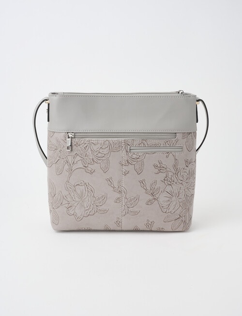 Pronta Moda Flora Embossed Crossbody Bag, Grey product photo View 02 L