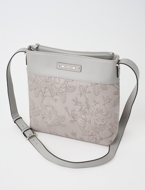 Pronta Moda Flora Embossed Crossbody Bag, Grey product photo View 03 L