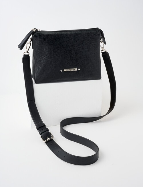 Pronta Moda 3 Compartment Crossbody Bag, Black product photo