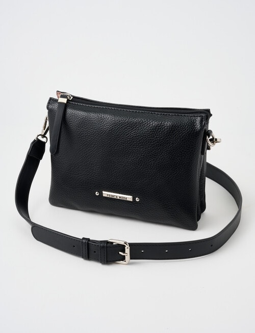 Pronta Moda 3 Compartment Crossbody Bag, Black product photo View 03 L