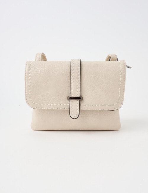 Pronta Moda Saddle Stitch Flap Crossbody Bag, Bone product photo View 02 L