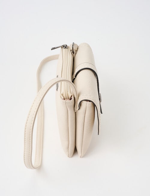 Pronta Moda Saddle Stitch Flap Crossbody Bag, Bone product photo View 04 L