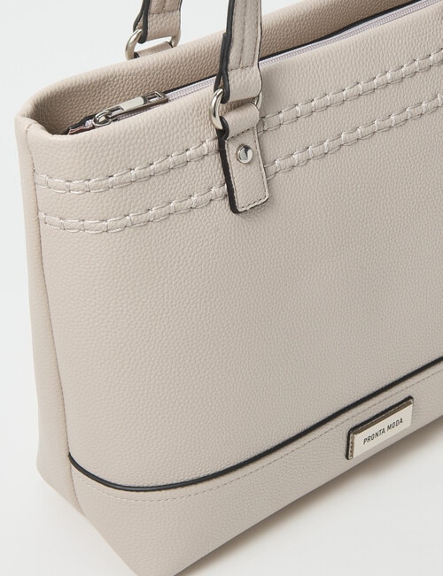 Pronta Moda Stitch Detail Tote Bag, Bone product photo View 05 L