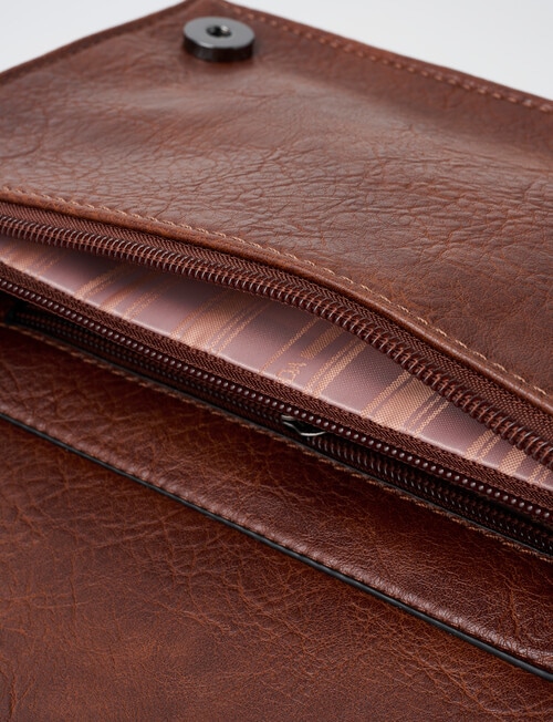 Pronta Moda Saddle Stitch Crossbody Bag, Brown product photo View 08 L