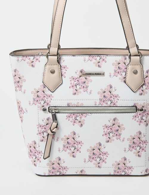 Pronta Moda Floral Shopper Bag, White product photo View 03 L