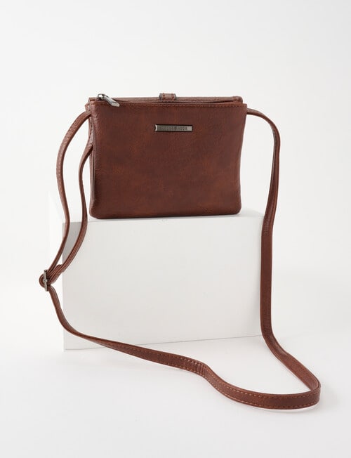 Pronta Moda Saddle Stitch Flap Crossbody Bag, Brown product photo