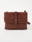 Pronta Moda Saddle Stitch Flap Crossbody Bag, Brown product photo View 02 S