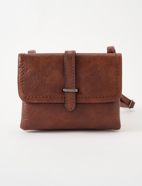 Pronta Moda Saddle Stitch Flap Crossbody Bag, Brown product photo View 02 L